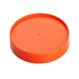 A bright orange, round, flat plastic lid with slightly raised edges, designed for the 64oz TableCraft PourMaster. The lid has a smooth surface and a small centered circular mark, likely from manufacturing. It is isolated on a white background.