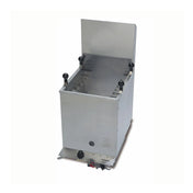 A stainless steel Universal Fryer with 87 lb. cooking oil capacity features a rectangular shape, propane gas controls on the corners, a back splash guard, and visible slots for fryer baskets on top. The fryer sits on a white background.