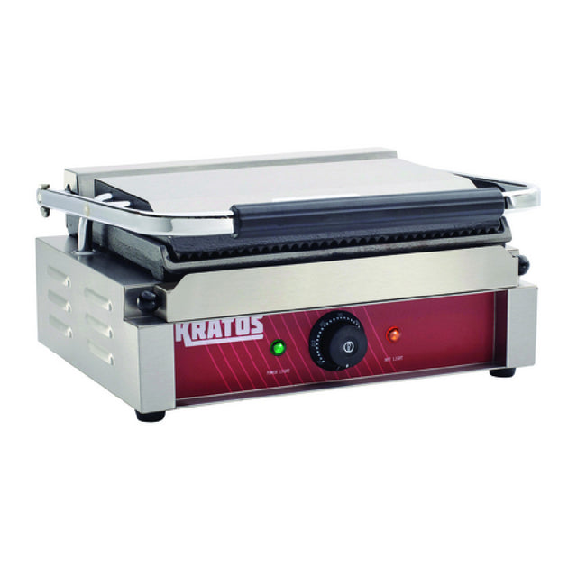 Hubert 15512 - Kratos® Commercial Single Panini Grill, 14"X9" Plate, Grooved Top And Smooth Bottom Plate