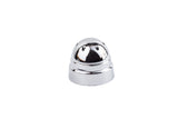 A shiny, metallic, dome-shaped Salt/Pepper Shaker Top with a flat base sits on a white background. Chrome plated ABS gives its polished surface a mirror-like finish. The object features two small, round holes near the top of the dome.