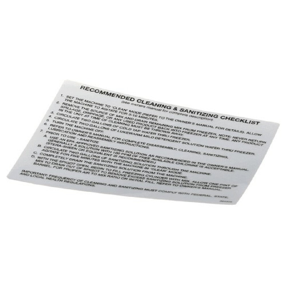 Stoelting 324509 Decal Cleaning (ss Shake)
