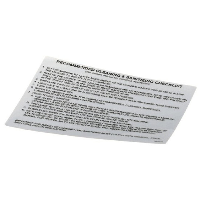 Stoelting 324509 Decal Cleaning (ss Shake)