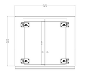 Black and white technical drawing of a rectangular double-door cabinet, similar to the Gold Medal Products #8223/#8423 model. Dimensions are 26.313 inches wide by 21.519 inches tall, with visible hinges and two centered handles on the doors.