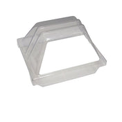 Three clear, rectangular plastic lids are nested together. Each glossy, transparent lid features a slanted front edge with a wide rectangular opening, ideal as an enclosure or sneeze guard for Gold Medal Products. The lids stack neatly within one another.