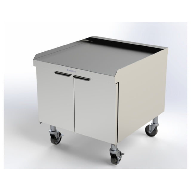 Merco CMC27 Merco CrispyMax Cart For Triple (MCG2727) Lane CrispyMax (not Included). Two Hinged Doors With Magnetic Closures. Two Removable Interior Shelves. Four Swivel Casters