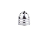 A shiny, metallic, nickel plated, bullet-shaped object with a pointed tip and four small holes near the top sits upright on a plain white background. This replacement shaker top features smooth, rounded ridges near its base.