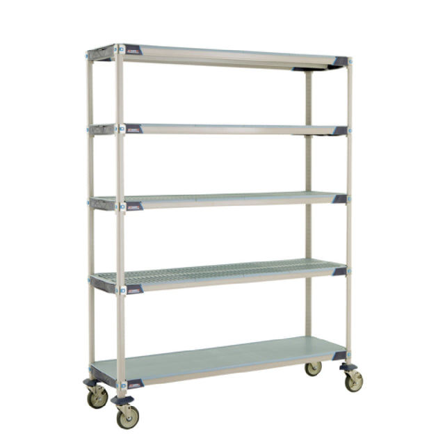 Metro 5X367EGX3 MetroMax® I Mobile Shelving Unit 60"W X 18"D X 80"H (4) Corrosion Proof Open Grid Shelves With Removable Shelf Mats & (1) Corrosion Proof Solid Shelf With Removable Shelf Mat