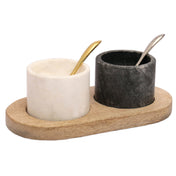 BauscherHepp P318900 Cruet Set Includes (2) 2.85 Oz. Marble Cruets (1 Each Black & White) & (2) Stainless Steel Spoons (1 Each Gold Plated & Silver Plated)