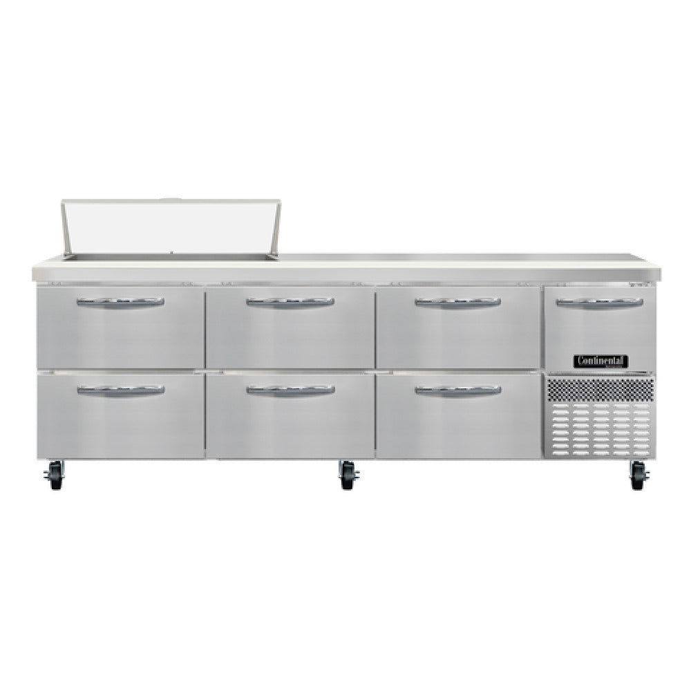 Continental Refrigerator RA93N10-D Refrigerated Base Sandwich Unit 93"W 300 Series Stainless Steel Top With (10) 1/6 Size X 4" Deep Pans