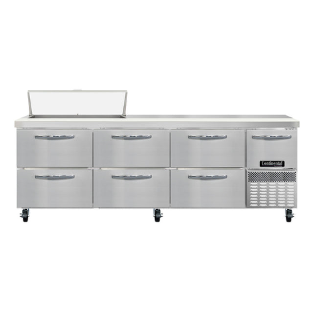 Continental Refrigerator RA93N10-D Refrigerated Base Sandwich Unit 93"W 300 Series Stainless Steel Top With (10) 1/6 Size X 4" Deep Pans