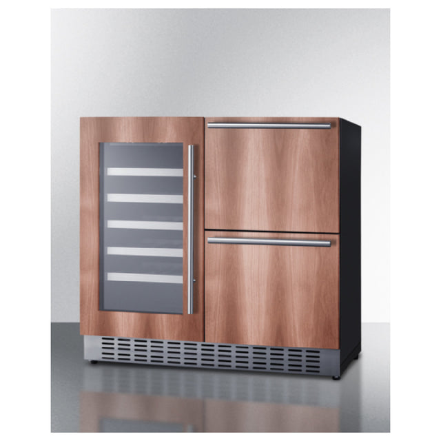 Summit SWCDAR36UCPNR - Combination Wine Cellar & 2-Drawer Refrigerator, 36" Wide