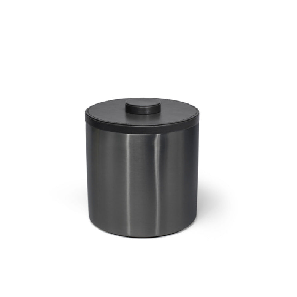 FOH RIB034BKS21 3qt Round Brushed Stainless Ice Bucket Matte Black With Black Lid