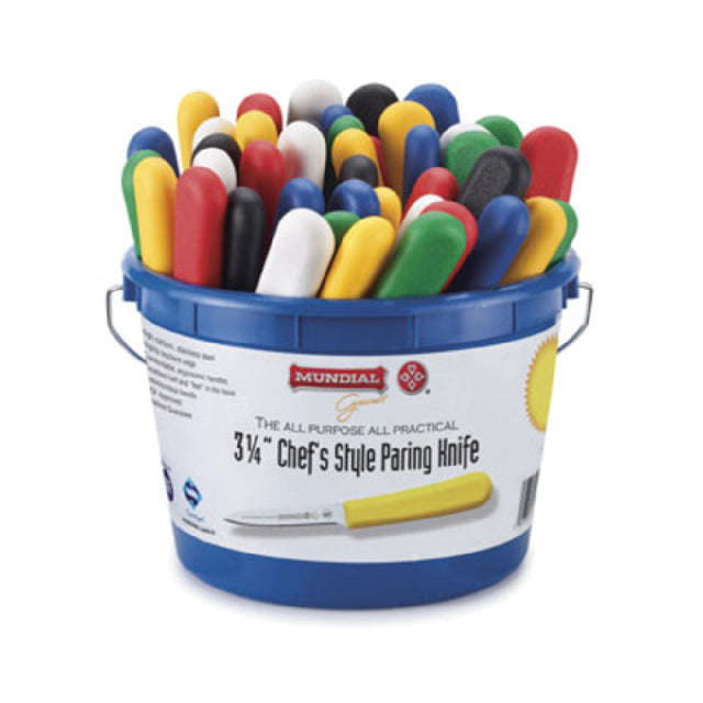 Mundial 5601-MULTIBKT Chef's Style Paring Knife 3-1/4" Priced Per 48-piece Bucket