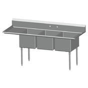 SPG 3N1824-LD18 - Universal Stainless Sink, Three Compartment, 18" Left-hand Drainboard