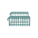 A green metal SmartWall Light-Duty Grid Shelf with two levels, open at the front and top, is designed for organizing items. The rack features evenly spaced vertical bars and a simple rectangular shape, set against a plain white background.