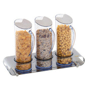 GET Enterprises 3177011 Frilich® Elegance Muesli Bar Trio 18-1/2"W X 11-2/5"D X 5-1/2"H Includes: (3) 50.7 Oz. (1.6 Qt. / 1.5 Liter) Cereal/Dry Food Containers With Stainless Steel Press On Lids And "good Night" Lids