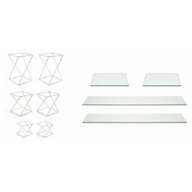 FOH BST035MUM28 Buffet Essentials Twist Clear Glass On White Includes Two BRI005WHI28 Twist Risers Set Of 3 White