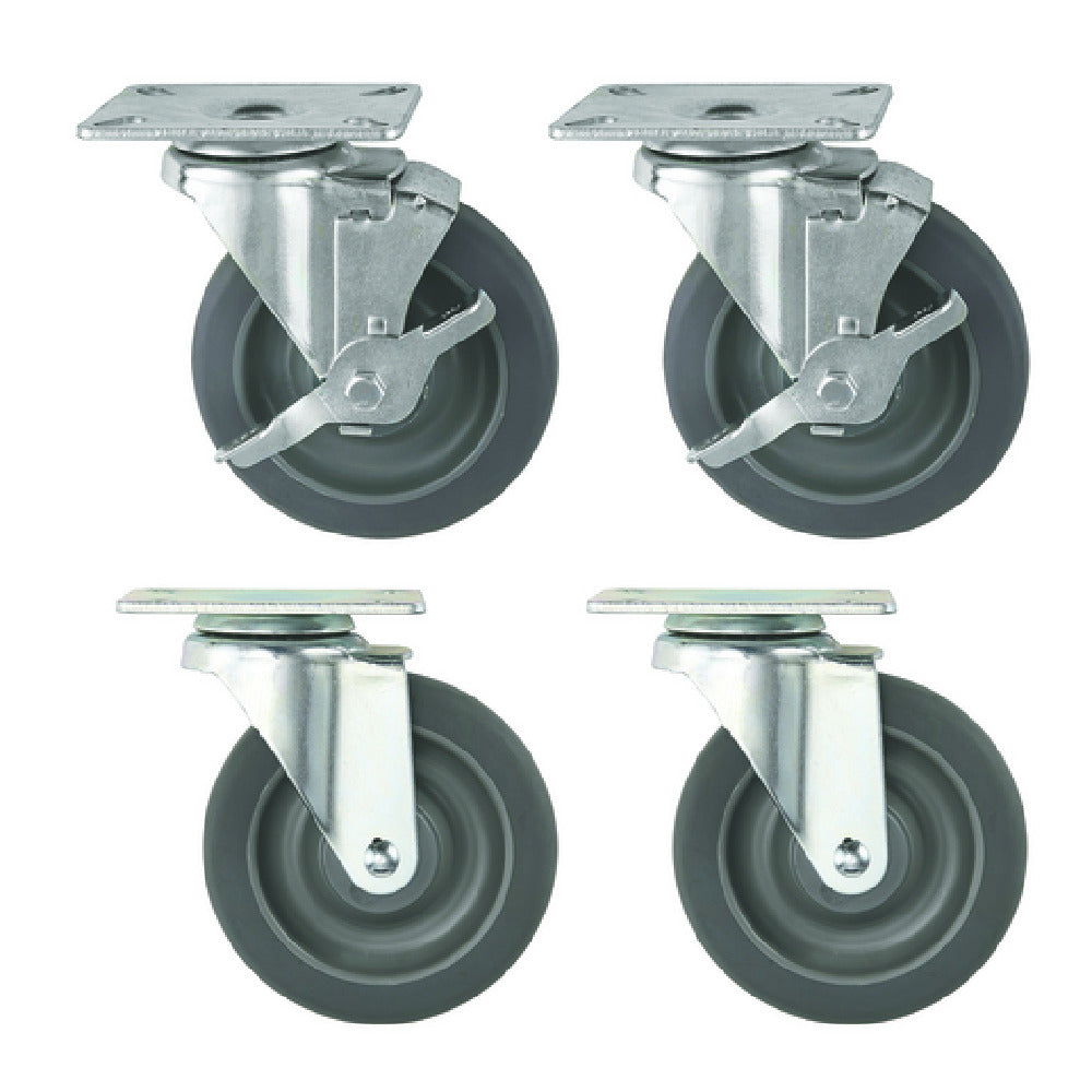 Hubert 195989 - Kratos Caster Set, (4) 5" Dia. Swivel Plate With Two Brakes, Direct Replacement Part