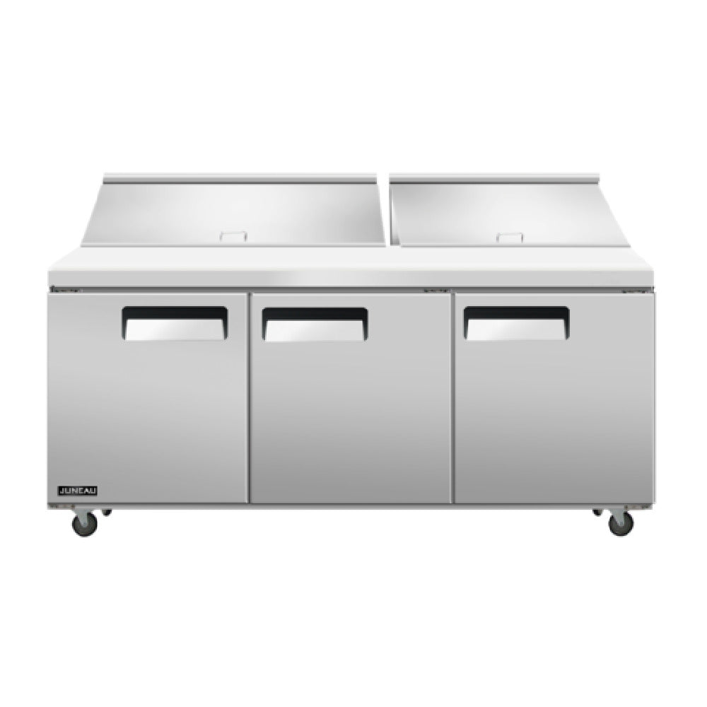 Omcan 58009 (PT-TH-1778-HC) Juneau Refrigerated Prep Table Three-section Rear Mount Self-contained Refrigeration