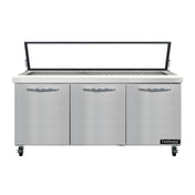 Continental Refrigerator SW72N30M-HGL Mighty Top Sandwich Unit With Hinged Glass Lid