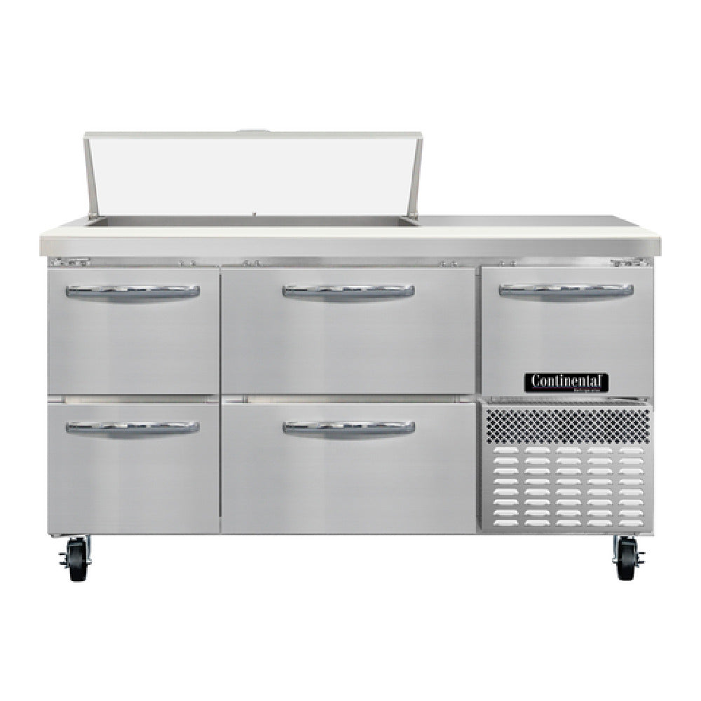 Continental Refrigerator RA60N10-D Refrigerated Base Sandwich Unit 60"W 300 Series Stainless Steel Top With (10) 1/6 Size X 4" Deep Pans