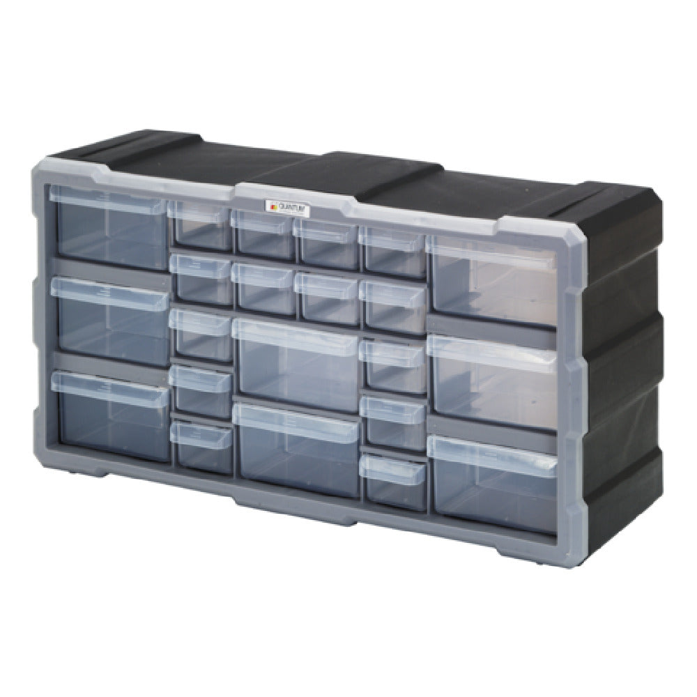 Quantum PDC-22BK Plastic Drawer Cabinet 6-1/4"L X 19-1/2"W X 10"H Includes (14) 5-1/2"L X 2"W X 1-1/4"W And (8) 5-1/2"L X 4-1/4"W X 2"H