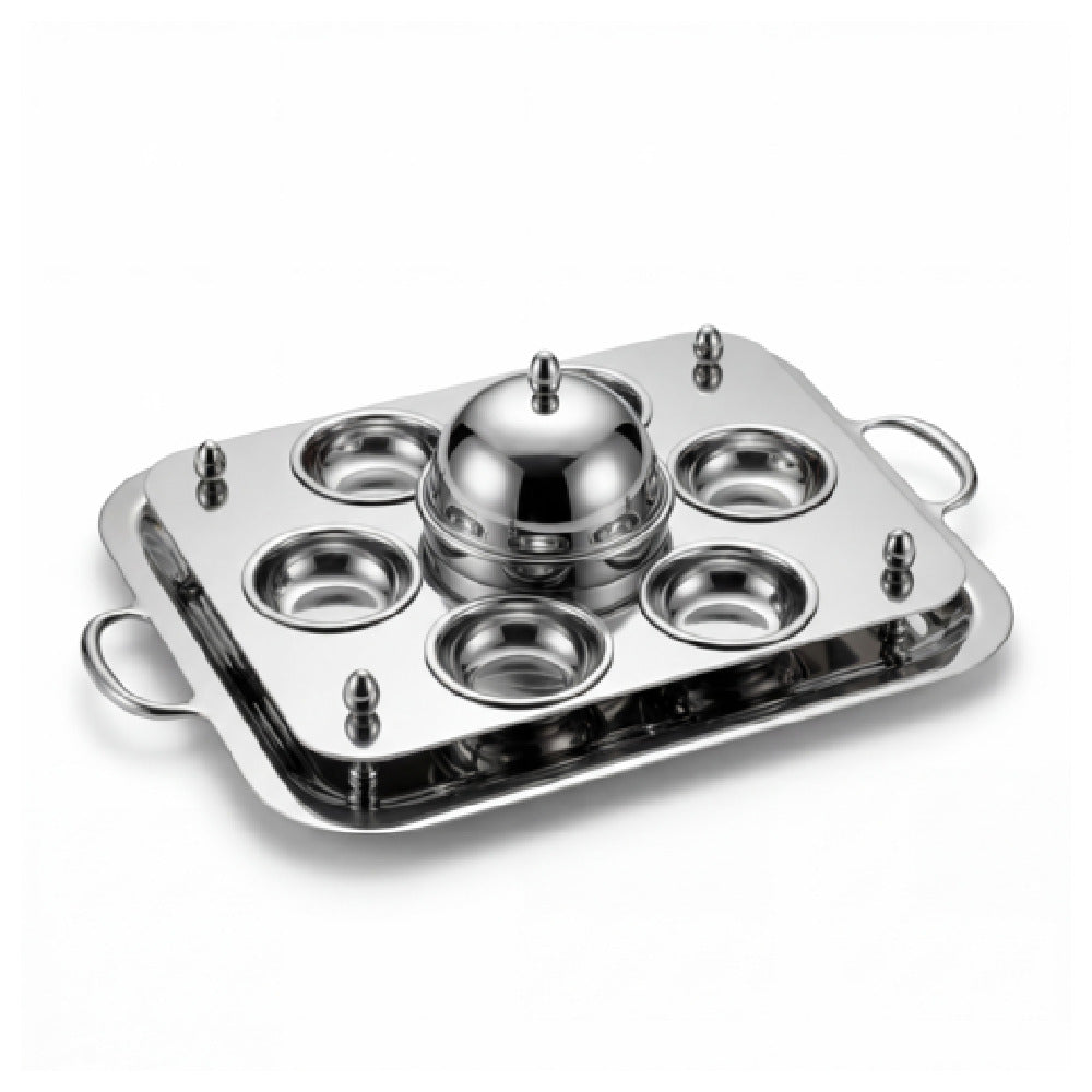 Steelite 5370S584 - CAVIAR SERVING SET WITH 6 BOWLS STAINLESS STEEL, 15.5" X 10.5" X 2.5"