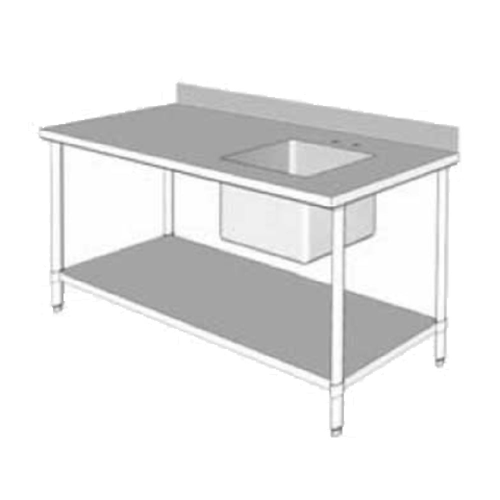 GSW USA WT-PS3072R Work Table With Prep Sink 72"W X 30"D X 35"H 16 Gauge Polished Stainless Steel Top