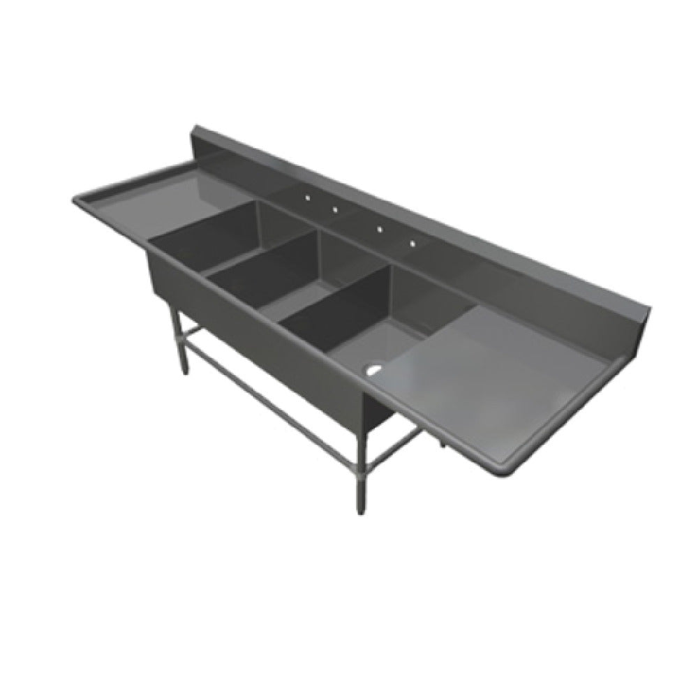 John Boos 43PB24-2D24 Pro-Bowl Sink 3-compartment 123-1/4"W X 29-1/2"D X 44-1/16"H Overall Size