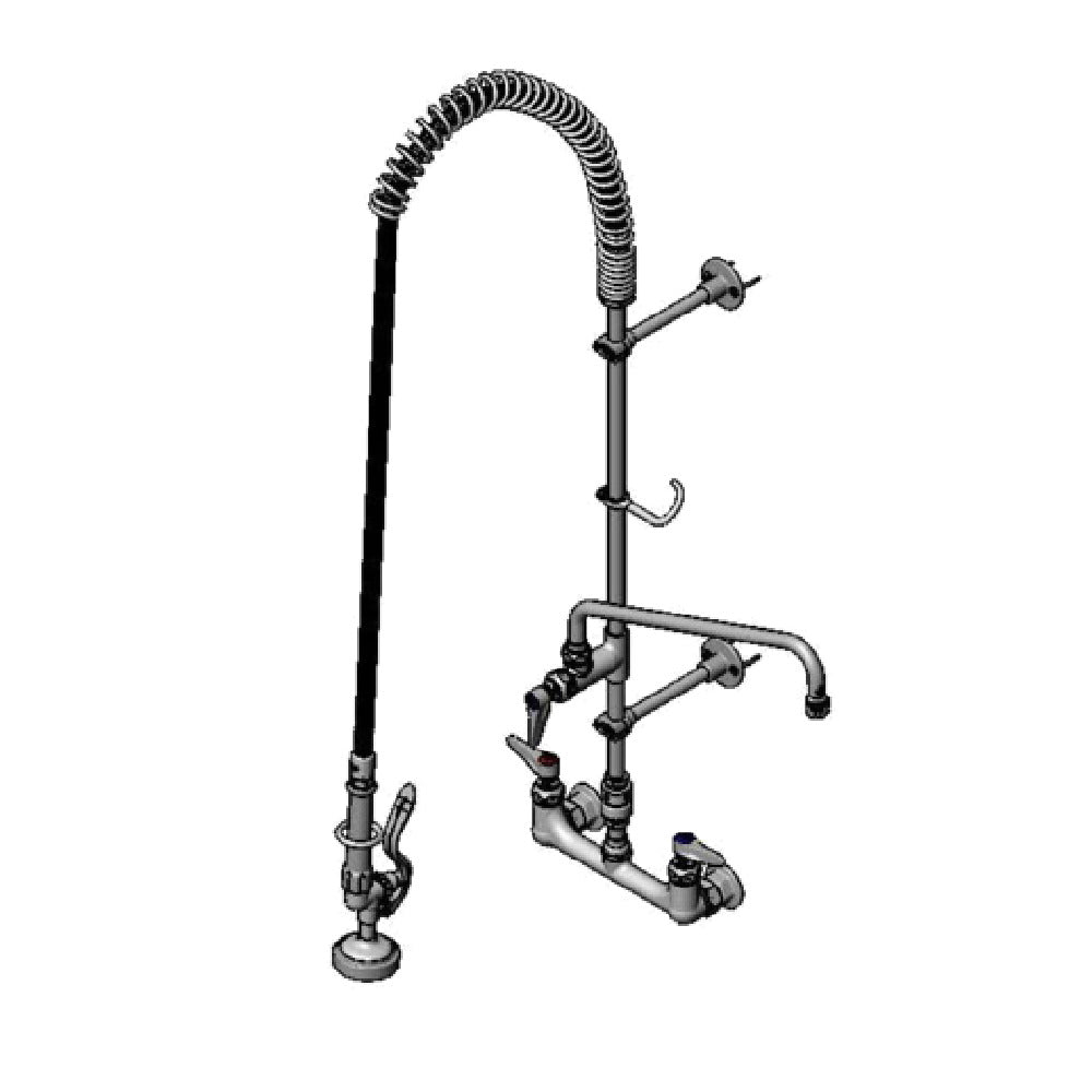 T&S Brass B-0133-063X EasyInstall Pre-Rinse Unit Wall Mount Mixing Faucet With 8" Adjustable Centers
