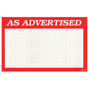 Hubert 86587 - Sign Card, "As Advertised" Imprinted, 11" X 7"