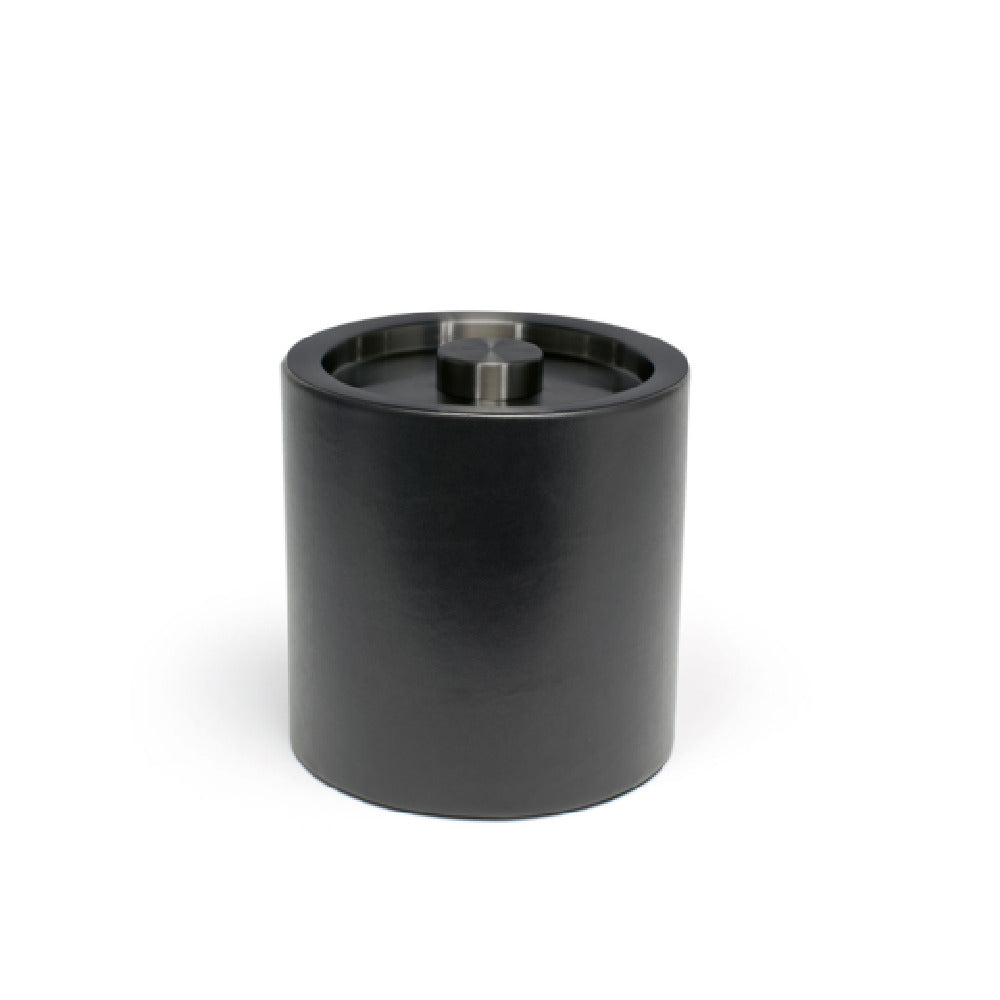 FOH RIB025BKL21 3.5qt Round London Ice Bucket Black With Brushed Stainless Lid