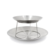 FOH BTH003BSS21 Brushed Stainless Seafood Tower 2 Tier Silver Includes One BPT010BSS21 14" Round Brushed Stainless Harmony™ Server Silver
