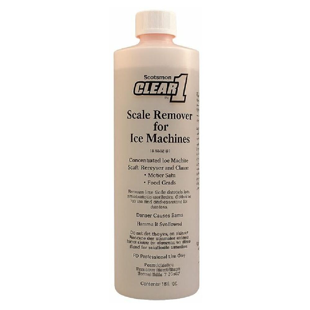Scotsman CLEAR1 The Scotsman Clear1 Scale Remover/Cleaner Is A Liquid Descaler For All Scotsman Ice Machines. This Liquid Cleaner Is Food Grade And Is Safe To Use On Nickel Surfaces. The Concentrated Cleaner Dissolves And Removes Lime And Mineral Scale 