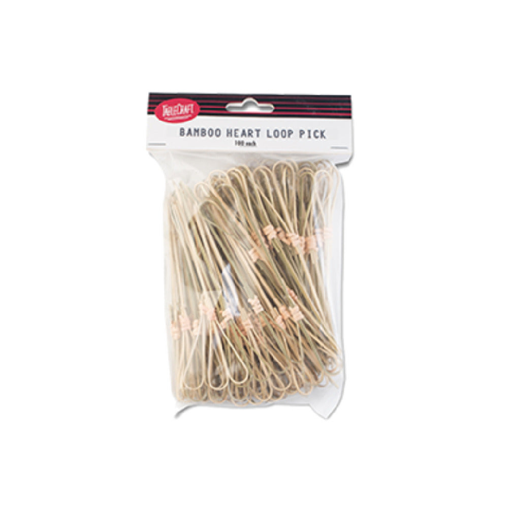 TableCraft Products BAMH45 - Cash & Carry Heart Looped Pick, 4-5/8", Bamboo (100 Per Pack) (must Be Purchased In Multiples Of 12 Packs)