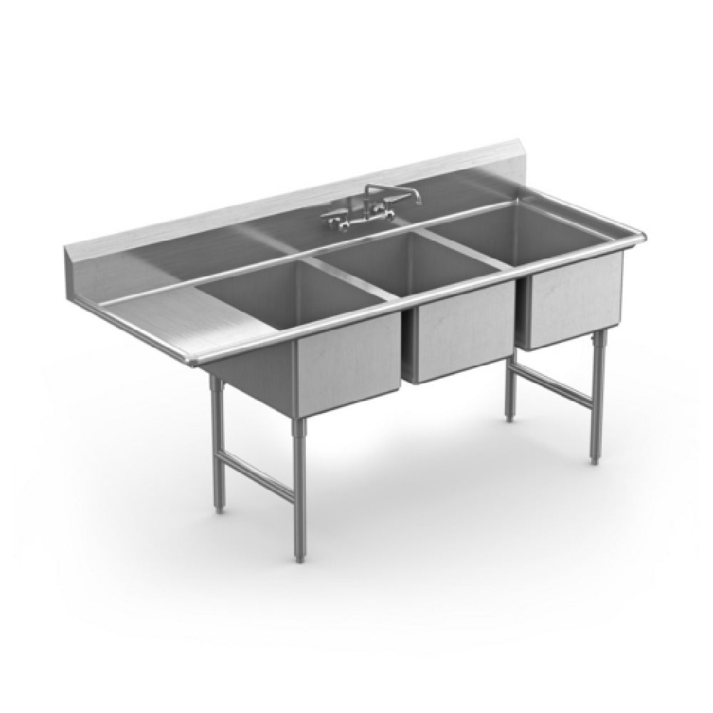 Winholt WS3T2028LD24-14DP-14GA Sink Three Compartment With Left-hand 24" Drainboard