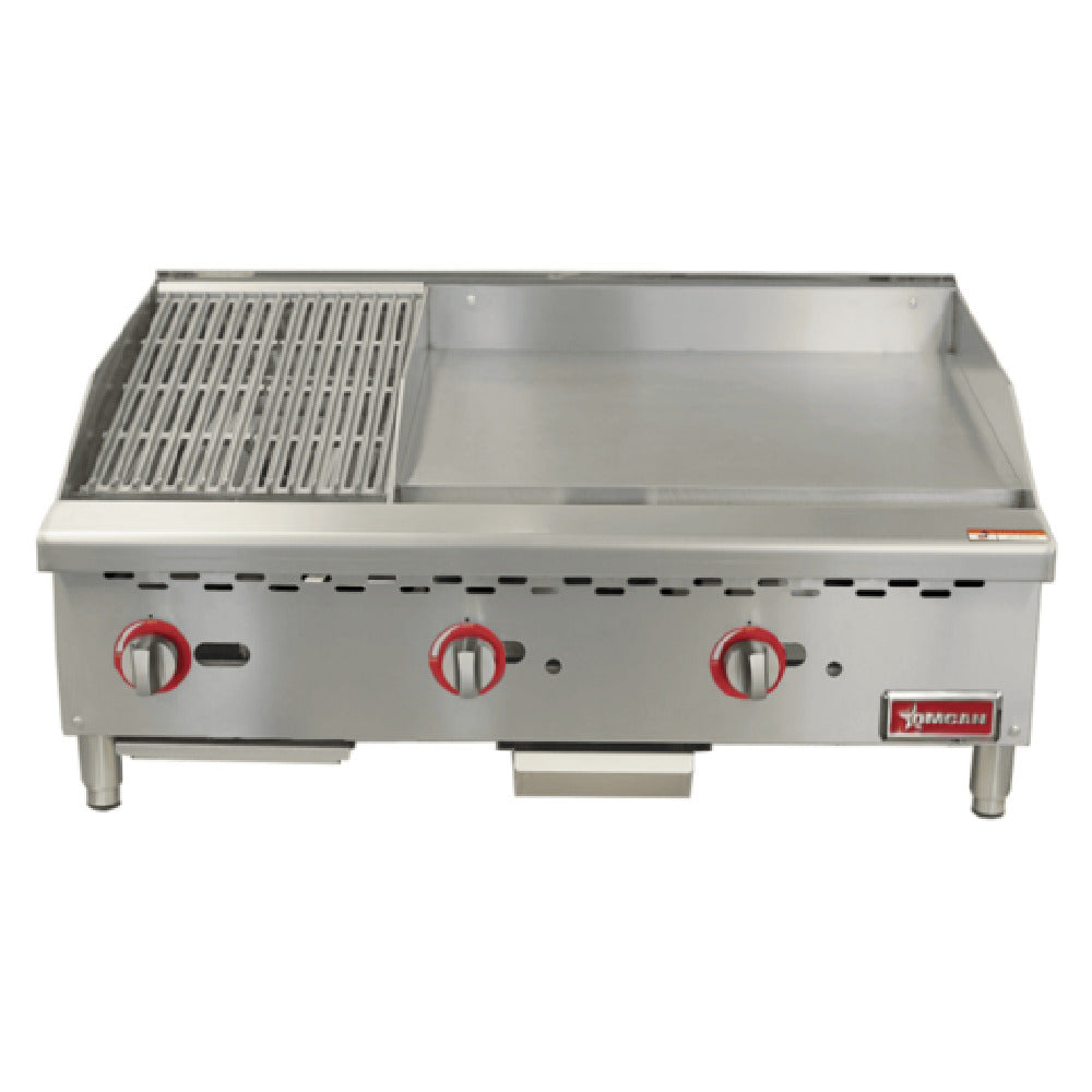 Omcan 48296 (CE-CN-12C24G) Griddle/Char-Broiler Combination Countertop Natural Gas