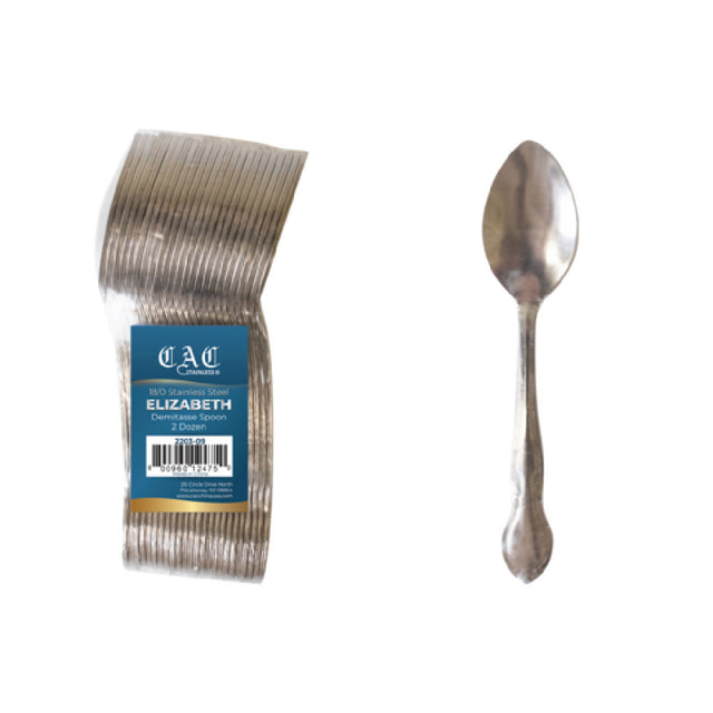 CAC China 2203-09 Elizabeth Demitasse Spoon 4 1/2" 18/0 Stainlesss Steel Frost Finish