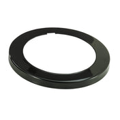 A high gloss black Ring Bezel from the ADJ-2 series, this circular plastic ring features a wide, flat surface with a large central opening and a small rectangular notch on one side, photographed against a white background.
