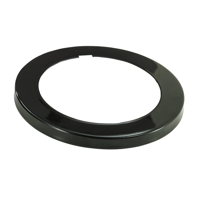 A high gloss black Ring Bezel from the ADJ-2 series, this circular plastic ring features a wide, flat surface with a large central opening and a small rectangular notch on one side, photographed against a white background.