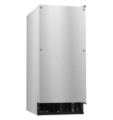 A tall, rectangular Hoshizaki Cube-Style Ice Maker with a brushed stainless steel finish, front-facing black vent at the base, and visible edge screws. The closed door complements its modern industrial design. The background is plain white.
