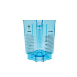 A transparent blue 48 oz BPA Free Tritan container with measurement markings in ounces and milliliters. Designed as a Vitamix Advance Container, it features a spout, handle slot, notched base, and NSF certification logo near the top.