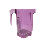 A translucent purple 48 oz BPA Free Tritan container measuring jug with a handle on the left, spout on the right, and graduated markings. The flat base features curved indentations, and it's set against a plain white background.