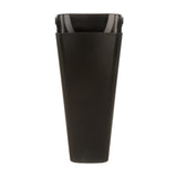 A tall, matte black travel tumbler with a tapered shape and a matching black lid, featuring a raised, glossy edge and small opening for drinking. Inspired by the sleek design of the Wjx80 Juice Extractor. Photographed against a plain white background.