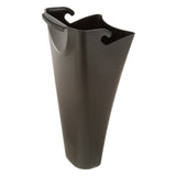 A black, tall, tapered plastic container with a curved rim and hooks near the top, designed to hang on an edge or railing—ideal as a pulp chute replacement for the Wjx80 Juice Extractor. The surface is smooth, matte, lightweight, and functional.