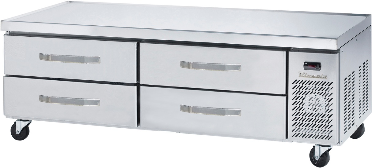 A white dresser with drawers, featuring a sleek stainless steel finish for a modern touch.