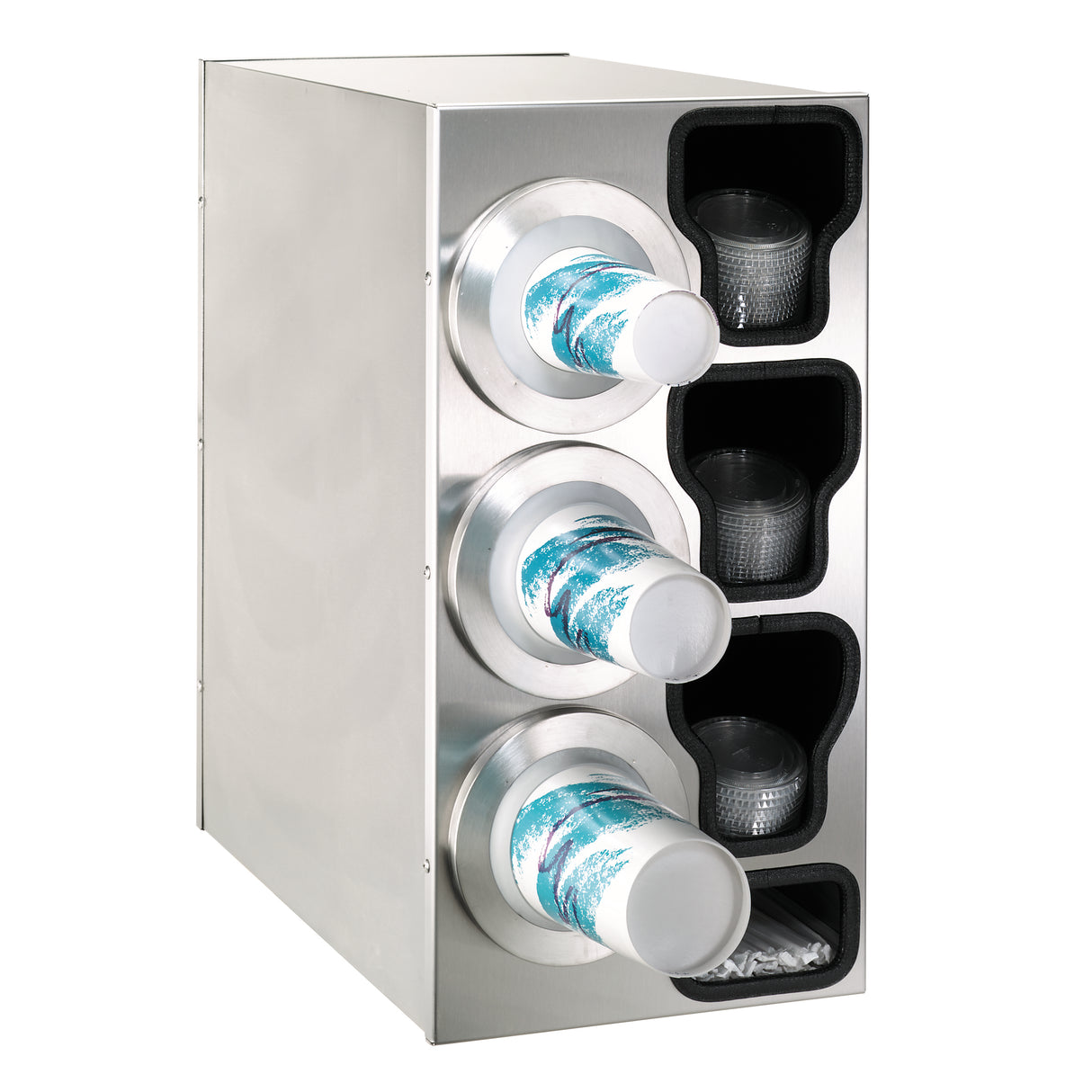 A stainless steel cabinet holding bottles, designed for durability and easy organization.