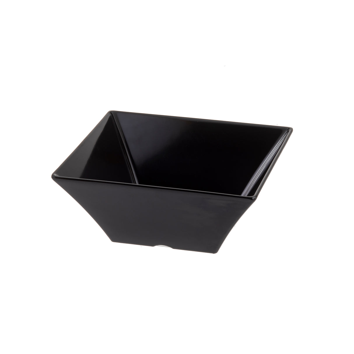A glossy, black Melamine bowl with slightly flared sides. Empty and set against a plain white background, it highlights the modern, minimalist design of the Frostone Collection Bowl. Dishwasher safe for easy cleaning.