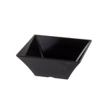A glossy, black Melamine bowl with slightly flared sides. Empty and set against a plain white background, it highlights the modern, minimalist design of the Frostone Collection Bowl. Dishwasher safe for easy cleaning.
