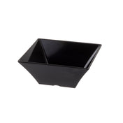 A glossy, black Melamine bowl with slightly flared sides. Empty and set against a plain white background, it highlights the modern, minimalist design of the Frostone Collection Bowl. Dishwasher safe for easy cleaning.